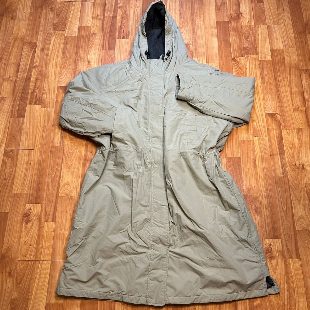 Vintage 90s Lands End Womens Windcheck Hooded Long Parka Coat 3X Khaki Grey